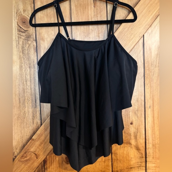 Plus Size Tankini Two Piece Black Tropical Print Size 3x - Picture 2 of 5